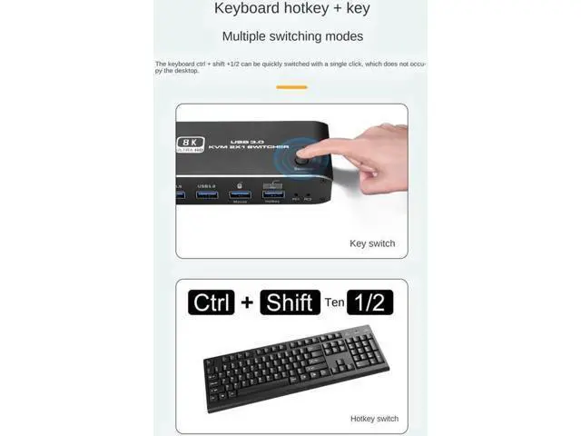 Alt view image 5 of 7 - 8K HDMI 2.1 KVM Switch 2 Computers 1 Monitor, 2x1 HDMI KVM Switch with 4 USB 3.0 Ports, Support 8K@60Hz 4K@120Hz YUV 4:4:4 HDCP 2.3 HDR10 Hotkey Control, Dark Black