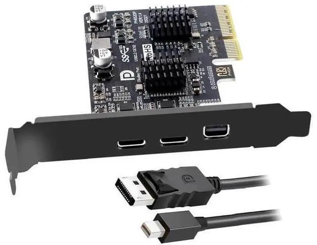 Alt view image 7 of 7 - 10Gbps PCI-E 4X Expansion Card, Mini DP 1.4 Input to Dual USB3.1 Type-C & 4K 60Hz Output, ASM3142 Chip Desktop Graphics Expansion Adapter