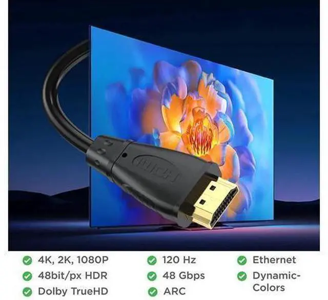Alt view image 2 of 7 - 8FT HDMI 2.0 Cable 5-Pack 4K@60Hz High Speed Male-to-Male Cord CL3 Rated ARC for Soundbar Laptop Monitor PS5 PS4 Xbox One Fire TV