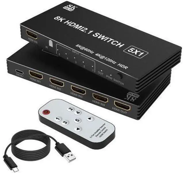 Main image of 8K@60Hz HDMI Switch 5 in 1 Out, 5Port HDMI 2.1 Switcher Selector Box with Remote Control, HDMI Multiport Port Expander Splitter Compatible with PS5 PS4 Xbox PC TV