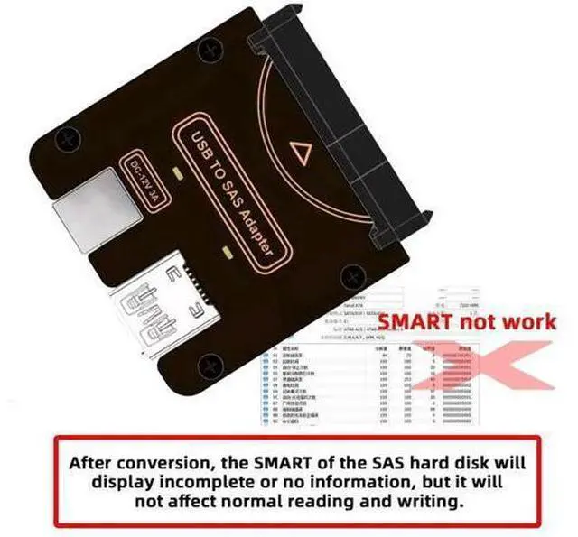 Alt view image 3 of 7 - SFF-8482 SAS 29Pin to USB3.0 5Gbps Hard Drive RAID Adapter with Built-in Chipset & 12V/3A Power Supply Port