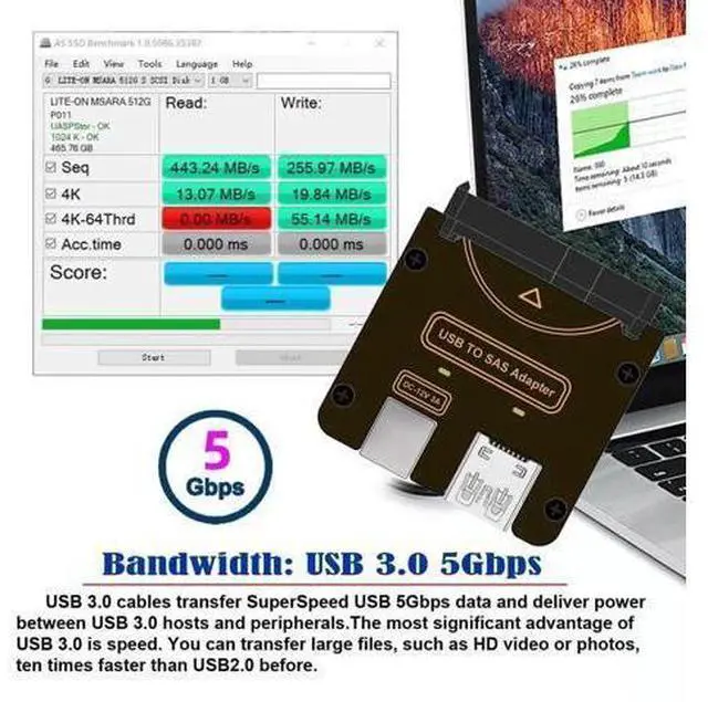 Alt view image 7 of 7 - SFF-8482 SAS 29Pin to USB3.0 5Gbps Hard Drive RAID Adapter with Built-in Chipset & 12V/3A Power Supply Port