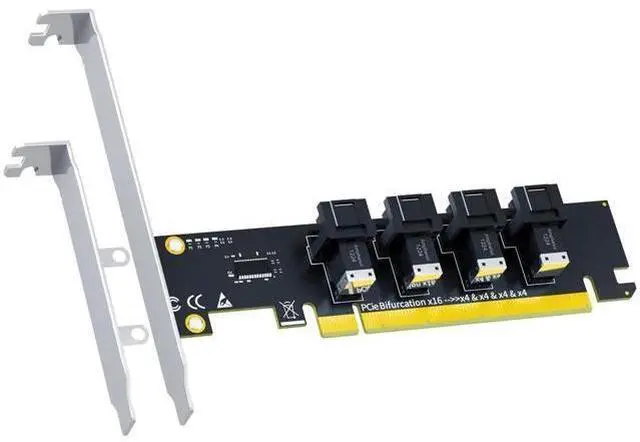 Main image of SF04 4-Port SFF-8643 Mini-SAS HD to PCIe 4.0 X16 Adapter Card, Without PCIe Bifurcation Function, Equipped with Regular & Low Profile Bracket