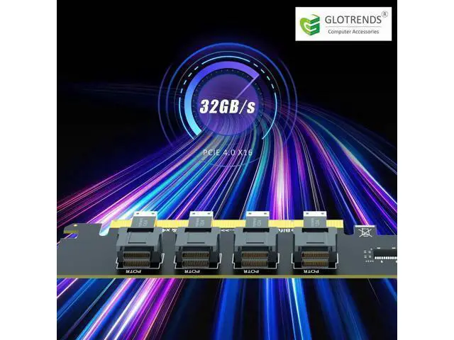 Alt view image 3 of 7 - SF04 4-Port SFF-8643 Mini-SAS HD to PCIe 4.0 X16 Adapter Card, Without PCIe Bifurcation Function, Equipped with Regular & Low Profile Bracket