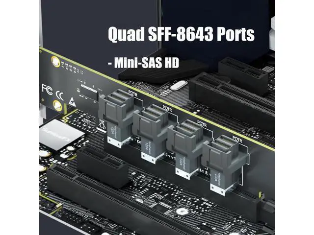 Alt view image 7 of 7 - SF04 4-Port SFF-8643 Mini-SAS HD to PCIe 4.0 X16 Adapter Card, Without PCIe Bifurcation Function, Equipped with Regular & Low Profile Bracket