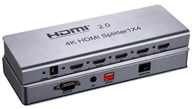 Main image of 1x4 HDMI 2.0 Splitter, 4 Port 1 in 4 Out HDMI Splitter Support 4K@60Hz 1080P 3D HDCP2.2 EDID RS232, Compatible with HDTV Blu-Ray Player DVD DVR Xbox