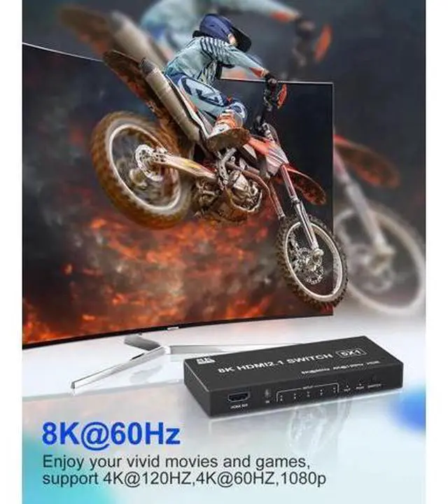 Alt view image 2 of 7 - 5 in 1 Out 8K HDMI 2.1 Switch with Remote, 4K@120Hz HDMI Port Expander Selector, Support 3D HDR HDCP2.3, Compatible with PS5 PS4 Xbox Switch DVD Player TV PC
