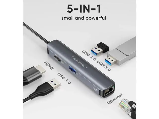Alt view image 6 of 6 - CableCreation 5-in-1 USB C Hub Multiport Adapter, 4K 60Hz HDMI + 100W PD Charging + USB-C + 2 USB 3.0 5Gbps Ports, SD/TF Card Reader Compatible with Steam Deck, MacBook Pro/Air, iPad Pro, Pixelbook