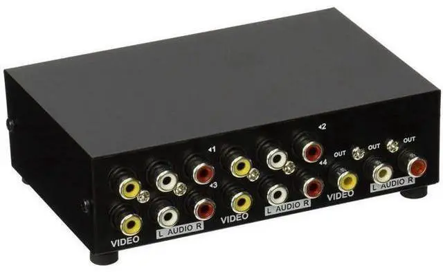 Main image of 4 in 1 Out 4-Way RCA AV Switch, Composite Video L/R Stereo Audio Selector Box, Compatible with DVD VCR VHS AV Receiver PS2 Nintendo Game Consoles