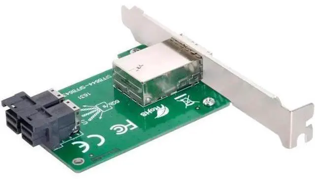 Main image of SFF-8644 Dual Ports Mini SAS HD Adapter, External SFF-8644 Female to Internal SFF-8643 PCBA Converter with Low Profile Bracket