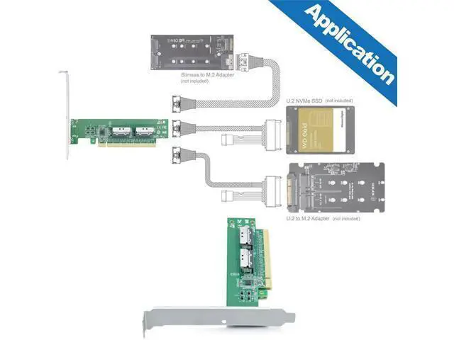 Alt view image 3 of 7 - 2xMCIO 74Pin 8I to PCIe X16 Adapter Card, Gen5 PCIe 5.0 High Speed Bifurcation Expansion Card for Server Storage