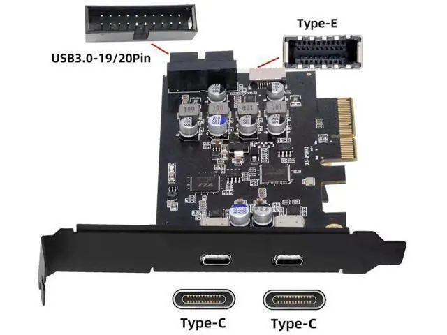Alt view image 2 of 7 - PCI-E Express Card to Type-E USB 3.1 Front Panel Socket Adapter, ASM3142 VL822 Chip, USB3.0 19Pin 20Pin & Dual USB-C Type-C Expansion Card for Desktop Motherboard