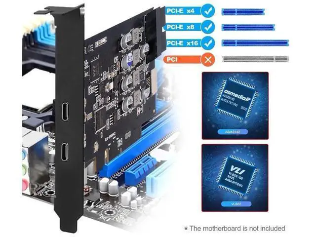 Alt view image 3 of 7 - PCI-E Express Card to Type-E USB 3.1 Front Panel Socket Adapter, ASM3142 VL822 Chip, USB3.0 19Pin 20Pin & Dual USB-C Type-C Expansion Card for Desktop Motherboard