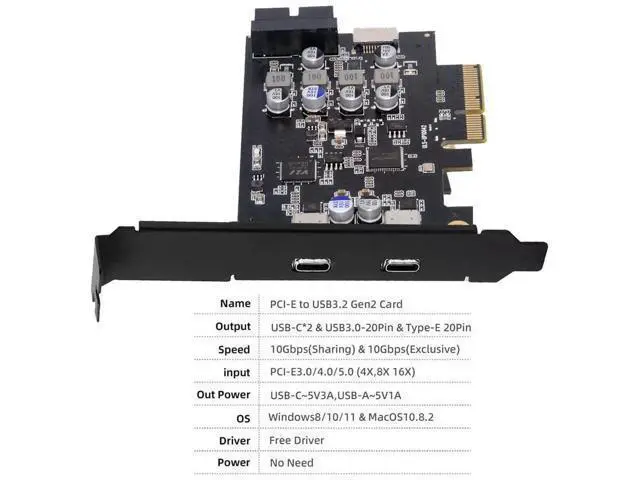 Alt view image 6 of 7 - PCI-E Express Card to Type-E USB 3.1 Front Panel Socket Adapter, ASM3142 VL822 Chip, USB3.0 19Pin 20Pin & Dual USB-C Type-C Expansion Card for Desktop Motherboard