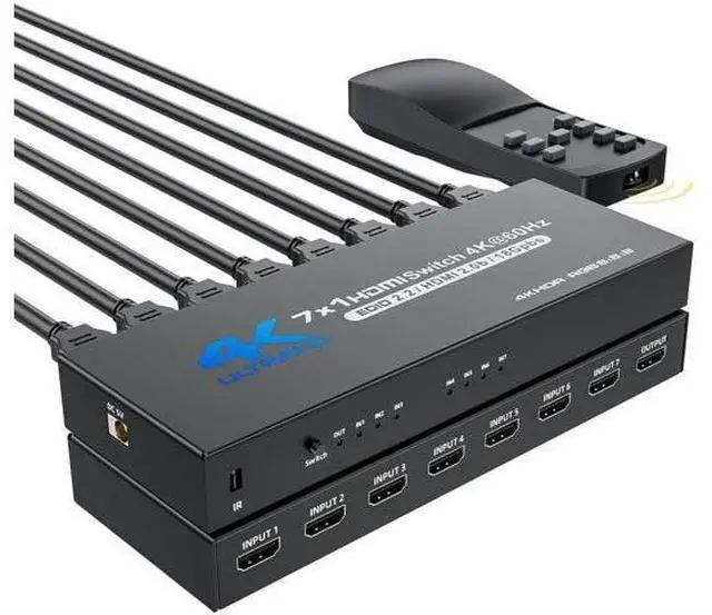 Main image of 7-in-1 4K@60Hz HDMI Switch with Remote, HDMI Port Expander Hub Video Switcher Supports 3D, HDCP2.2, HDR for PS5, Xbox Series X, HDTV, PC with Power Supply