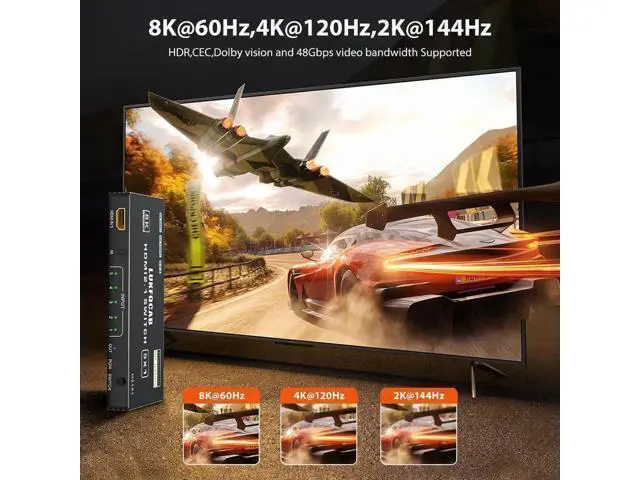 Alt view image 4 of 7 - 5 in 1 Out HDMI 2.1 Switch 8K@60Hz, 5 Port HDMI Switcher Selector Box with Remote Control, 4K@120Hz 48Gbps HDMI 5x1 Switch Support HDR 10+ HDCP 2.3 3D for PS5 Xbox Series X Nintendo Switch Laptop