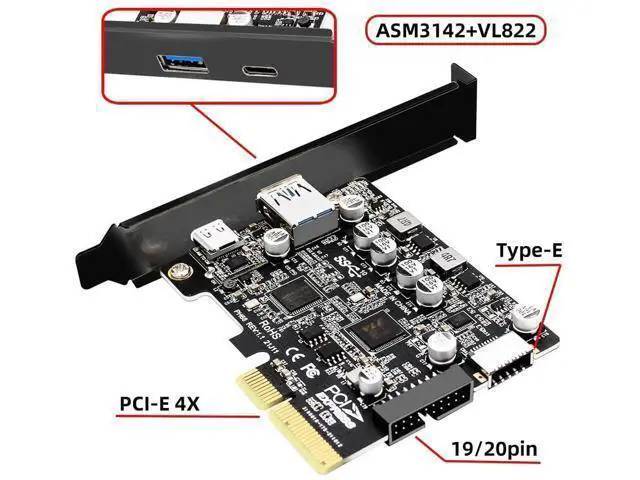 Alt view image 5 of 7 - 10Gbps PCIe USB Expansion Card, Type-E USB 3.1 Front Panel Socket + USB3.0 19Pin/20Pin Header + USB-A & Type-C Port, ASM3142 VL822 Chipset PCI-E Express Adapter