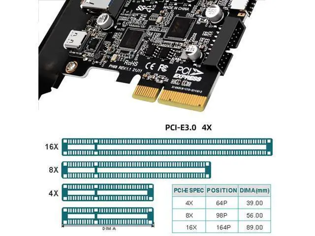 Alt view image 6 of 7 - 10Gbps PCIe USB Expansion Card, Type-E USB 3.1 Front Panel Socket + USB3.0 19Pin/20Pin Header + USB-A & Type-C Port, ASM3142 VL822 Chipset PCI-E Express Adapter