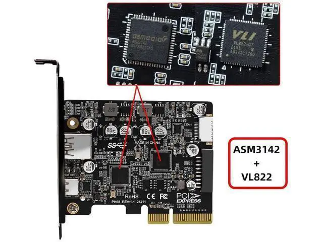 Alt view image 7 of 7 - 10Gbps PCIe USB Expansion Card, Type-E USB 3.1 Front Panel Socket + USB3.0 19Pin/20Pin Header + USB-A & Type-C Port, ASM3142 VL822 Chipset PCI-E Express Adapter