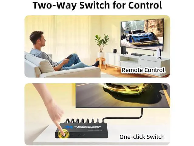 Alt view image 4 of 7 - 7-in-1 4K@60Hz HDMI Switch with Remote, HDMI Port Expander Hub Video Switcher Supports 3D, HDCP2.2, HDR for PS5, Xbox Series X, HDTV, PC with Power Supply