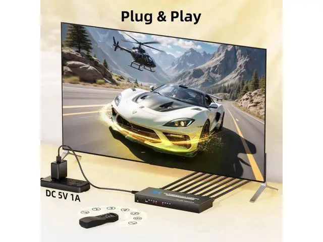 Alt view image 6 of 7 - 7-in-1 4K@60Hz HDMI Switch with Remote, HDMI Port Expander Hub Video Switcher Supports 3D, HDCP2.2, HDR for PS5, Xbox Series X, HDTV, PC with Power Supply
