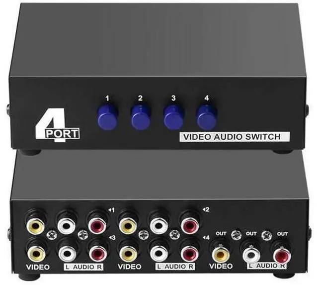Main image of 4Port RCA AV Switch Box, 4 in 1 Out Composite Audio Video Selector Hub for TV