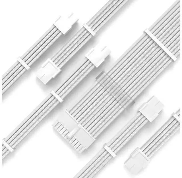 Main image of White Custom Sleeved PSU Extension Cable Kit, 6PCS 18AWG Modded Power Supply Cables, 24Pin ATX, 4+4 EPS CPU, 6+2 PCIe GPU Cables with White Cable Combs for White Theme PC Building