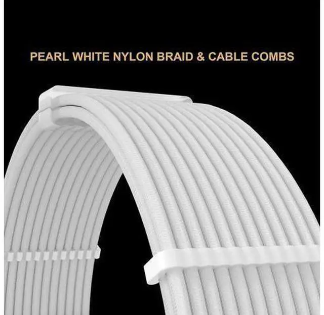 Alt view image 4 of 5 - White Custom Sleeved PSU Extension Cable Kit, 6PCS 18AWG Modded Power Supply Cables, 24Pin ATX, 4+4 EPS CPU, 6+2 PCIe GPU Cables with White Cable Combs for White Theme PC Building