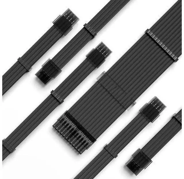 Main image of Black Custom Sleeved PSU Extension Cable Kit, 6PCS 18AWG Mod Power Supply Cables, 24Pin ATX / 4+4 Pin EPS CPU / 6+2 Pin PCIe GPU Extension Cables with Cable Combs for Black Theme PC Modding