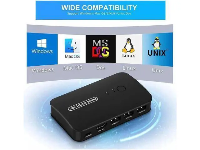 Alt view image 3 of 6 - 2 Port HDMI USB KVM Switch, 4K HDMI KVM Selector for 2 Computers Share One 4K Monitor Keyboard Mouse Printer, Includes 2 KVM Cables