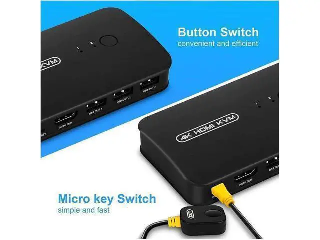 Alt view image 6 of 6 - 2 Port HDMI USB KVM Switch, 4K HDMI KVM Selector for 2 Computers Share One 4K Monitor Keyboard Mouse Printer, Includes 2 KVM Cables