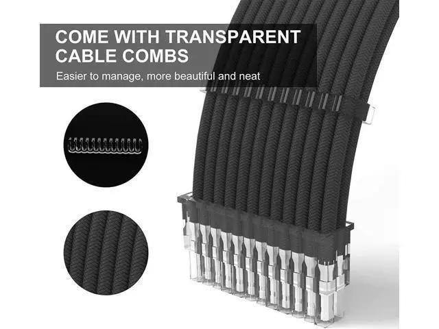 Alt view image 5 of 6 - Black Custom Sleeved PSU Extension Cable Kit, 6PCS 18AWG Mod Power Supply Cables, 24Pin ATX / 4+4 Pin EPS CPU / 6+2 Pin PCIe GPU Extension Cables with Cable Combs for Black Theme PC Modding