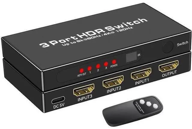 Main image of HDMI 2.1 Switch 3 in 1 Out, 8K@60Hz 48Gbps HDMI Switcher Splitter, Supports 4K@120Hz HDCP 2.3 VRR ALLM Dolby Vision Atmos, Compatible with PS5 Xbox TV DVD Player
