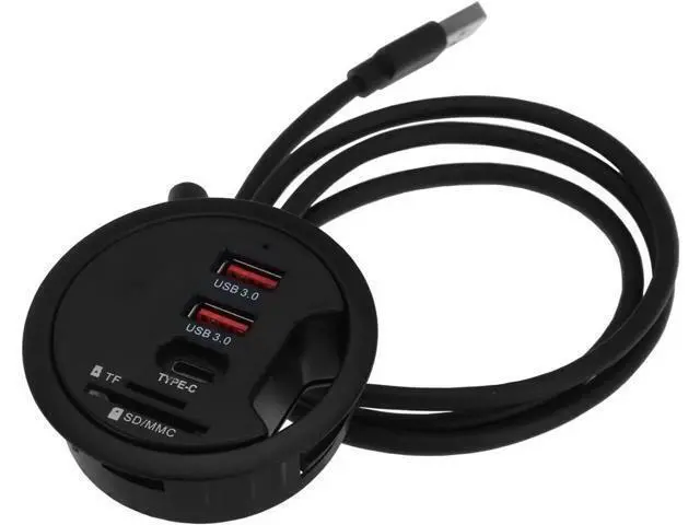 Alt view image 4 of 4 - 60cm In-Drawer Grommet Hole USB 3.2 Gen 1 5Gbps Hub, 2A1C 3-Port Docking Station with SD TF Card Reader and 5V4A AC/DC Power Adapter
