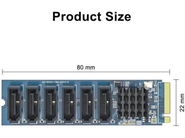 Alt view image 4 of 4 - M.2 M Key to SATA 3.0 Adapter Card, ASMedia ASM1166 Chip, M.2 PCIe to SATA Expansion Card with LED Indicator, Compatible with SSD HDD for Desktop PC, Full Mounting Tools Included