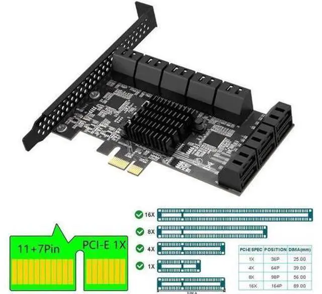 Alt view image 3 of 7 - 16-Port PCIe SATA 3.0 Expansion Card, PCIe 1X to SATA III 6Gbps Controller Adapter Card, Multi-Port Hard Disk Riser Card for Desktop PC Storage Expansion