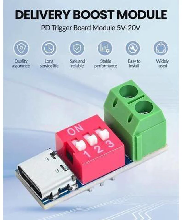 Alt view image 5 of 7 - 12PCS USB-C PD QC Fast Charge Trigger Module, Dual-Port Voltage Decoy Board, Adjustable 5V/9V/12V/20V Power Delivery Boost Trigger Module