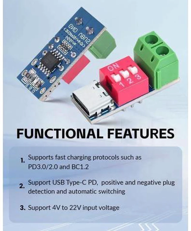 Alt view image 6 of 7 - 12PCS USB-C PD QC Fast Charge Trigger Module, Dual-Port Voltage Decoy Board, Adjustable 5V/9V/12V/20V Power Delivery Boost Trigger Module