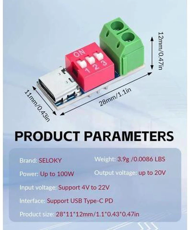 Alt view image 7 of 7 - 12PCS USB-C PD QC Fast Charge Trigger Module, Dual-Port Voltage Decoy Board, Adjustable 5V/9V/12V/20V Power Delivery Boost Trigger Module