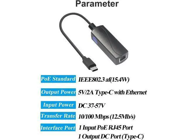 Alt view image 5 of 7 - PoE to USB-C Adapter Converter, IEEE 802.3af PoE to 5V/2A Type-C Output with 10/100Mbps Ethernet, Wired Network & Power Charging Combo for Phone Tablet, Plug and Play