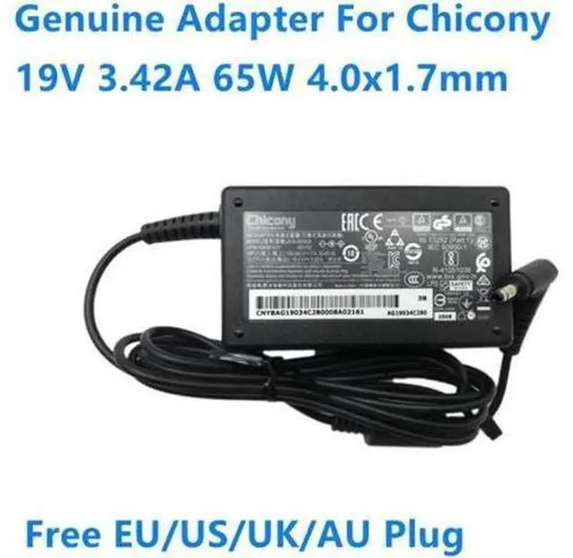 Main image of 65W Laptop AC Charger, 19V 3.42A 4.0x1.7mm Chicony A18-065N3A A065R191P Replacement Power Supply Adapter