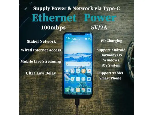 Alt view image 7 of 7 - PoE to USB-C Adapter Converter, IEEE 802.3af PoE to 5V/2A Type-C Output with 10/100Mbps Ethernet, Wired Network & Power Charging Combo for Phone Tablet, Plug and Play