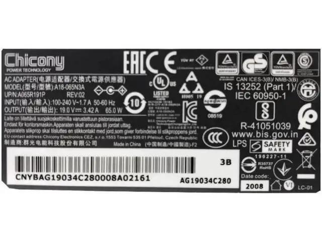 Alt view image 2 of 4 - 65W Laptop AC Charger, 19V 3.42A 4.0x1.7mm Chicony A18-065N3A A065R191P Replacement Power Supply Adapter