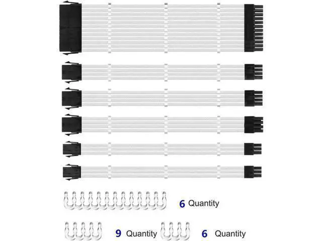 Alt view image 2 of 7 - 30CM White Fiber Braided PSU Extension Cable Kit, Custom Sleeved ATX EPS PCIe Power Supply Cables with Cable Combs for PC Modding