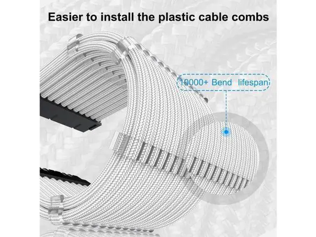 Alt view image 5 of 7 - 30CM White Fiber Braided PSU Extension Cable Kit, Custom Sleeved ATX EPS PCIe Power Supply Cables with Cable Combs for PC Modding