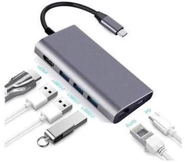 Main image of Hub USB C 8 en 1 en Aluminium, Adaptateur Multiport Type C Combo Compatible avec MacBook Pro