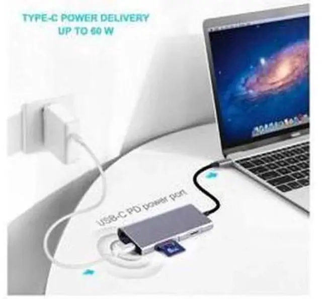 Alt view image 5 of 5 - Hub USB C 8 en 1 en Aluminium, Adaptateur Multiport Type C Combo Compatible avec MacBook Pro
