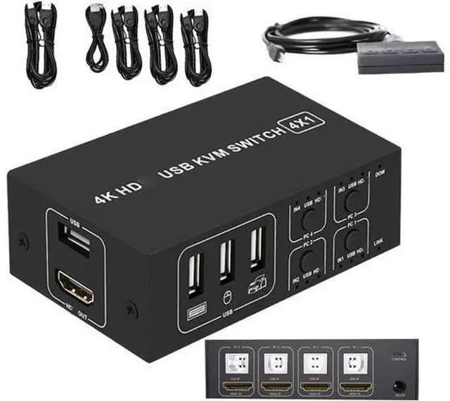 Main image of 4 Port HDMI KVM Switch 4K@30Hz 1080P@60Hz, 4 In 1 Out USB HDMI KVM Switcher, Share Keyboard Mouse Hub for PC Laptop, Compatible with Windows Mac OS