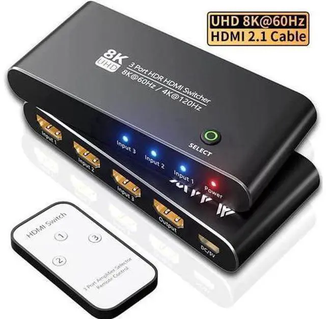 Main image of Aluminum Shell HDMI 2.1 Switch 3 in 1 Out, Directional 8K@60Hz 4K@120Hz 1440P@165Hz 1080P@240Hz HDMI Switcher, 48Gbps High Speed eARC Converter with Remote Control, Compatible with PS5 Xbox Series X