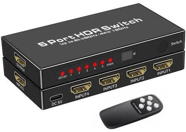 Main image of 5in1Out 8K HDMI 2.1 Switch with Remote Control, 8K@60Hz 4K@120Hz 48Gbps HDMI Switcher Selector, Supports HDR10+ Dolby Vision Atmos HDCP 2.3 CEC, Compatible with PS5 Xbox Series X TV Box Game PC Rok
